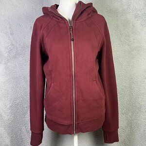 Lululemon Scuba Hoodie Womens 10 Red Maroon Full Zip Hoded Jacket Athletic
